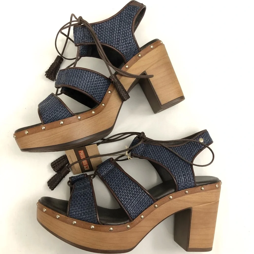 PIKOLINOS Sz 42 Blue Leather Platform Sandals - Olmo - Picture 6 of 13